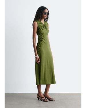 & Other Stories Ruched Keyhole-Neck Midi Dress - Green