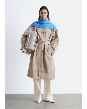 & Other Stories Checked Buckle-Belt Trench Coat - White