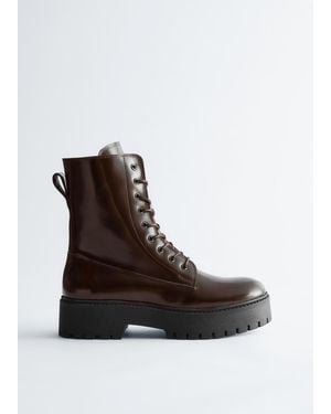 & Other Stories Lace-Up Leather Boots - Black