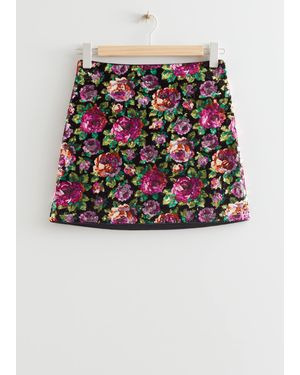 & Other Stories Floral Sequin Mini Skirt - Black