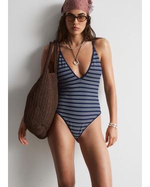 & Other Stories Cross-Back V-Neck Swimsuit - Blue