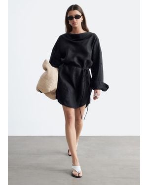 & Other Stories Cowl-Neck Linen Mini Dress - Black