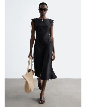 & Other Stories Flared Linen Midi Dress - Black