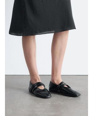 & Other Stories Cross-Strap Leather Ballet Flats - Black