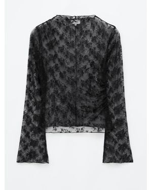 & Other Stories Mock-Neck Lace Top - Black