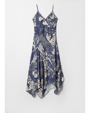 & Other Stories Asymmetrical Satin Slip Midi Dress - Blue