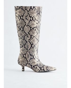 & Other Stories Kitten Heel Leather Knee Boots - Purple