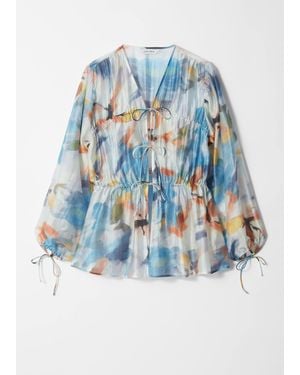 & Other Stories Ruched Drawstring Blouse - Blue