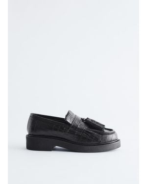 & Other Stories Chunky Croco Leather Loafers - Black