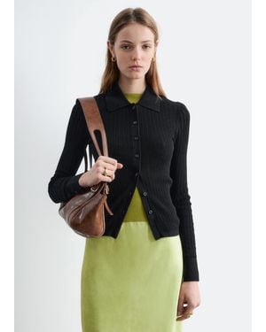 & Other Stories Pointelle Rib Polo Shirt - Black
