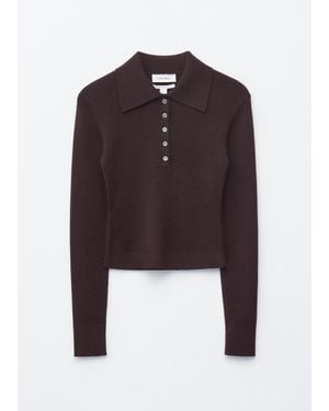 & Other Stories Rib-Knit Merino Polo Top - Brown