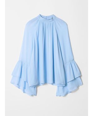& Other Stories Flounced Stand-Collar Blouse - Blue