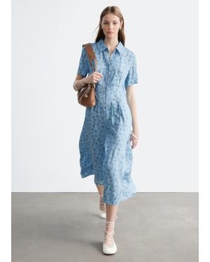 & Other Stories Pleated Waist Shirt Dress - Blue