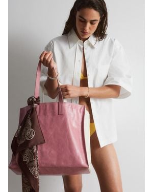 & Other Stories Leather Tote Bag - Pink