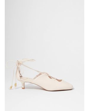 & Other Stories Lace-Up Leather Court Shoes - Natural