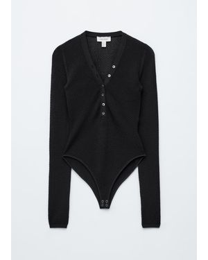 & Other Stories Long-Sleeve Pointelle-Knit Bodysuit - Black