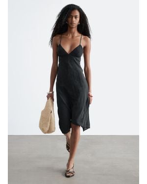 & Other Stories Dotted Slip Midi Dress - Black
