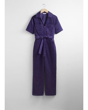 & Other Stories Belted Corduroy Jumpsuit - Blue