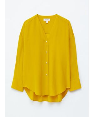 & Other Stories Oversized V-Neck Silk Blouse - Yellow