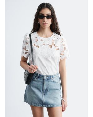 & Other Stories Short-Sleeve Floral-Embroidery Blouse - White