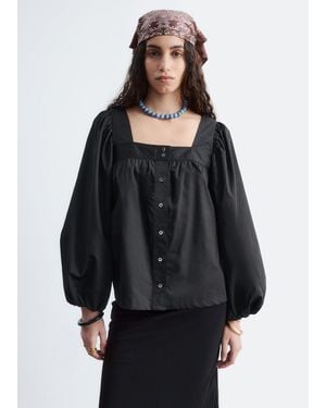 & Other Stories Cotton Square-Neck Blouse - Black