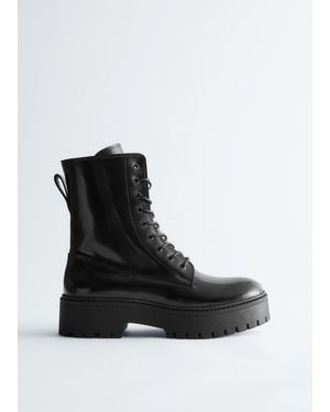 & Other Stories Lace-Up Leather Boots - Black