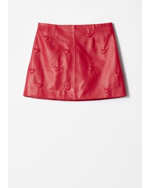 & Other Stories Heart-Embossed Leather Mini Skirt - Red