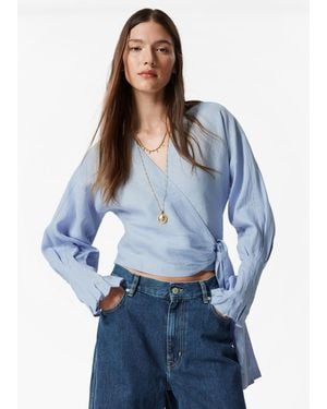 & Other Stories Linen Wrap Blouse - Blue