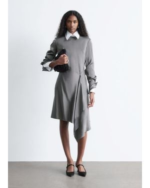 & Other Stories Asymmetric Long-Sleeve Mini Dress - Grey