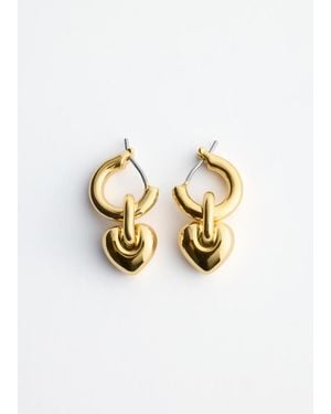 & Other Stories Heart-Pendant Hoop Earrings - White