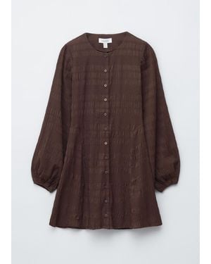& Other Stories Smocked Balloon-Sleeve Mini Dress - Brown