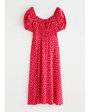 & Other Stories Smocked Side Slit Midi Dress - Red
