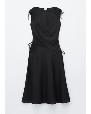 & Other Stories Flared Linen Midi Dress - Black