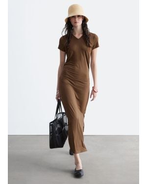 & Other Stories Piqué Jersey Midi Dress - Brown