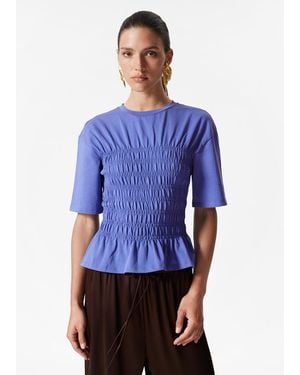 & Other Stories Smocked Crewneck Top - Blue