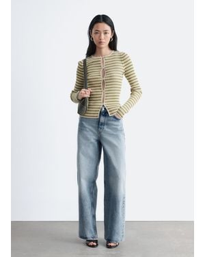 & Other Stories Keyhole-Front Rib-Knit Cardigan - Blue
