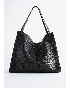 & Other Stories Open Braided Leather Tote - Black