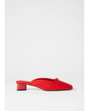 & Other Stories Square-Toe Satin Mules - Red