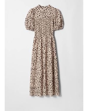 & Other Stories Smocked Puff-Sleeve Midi Dress - White