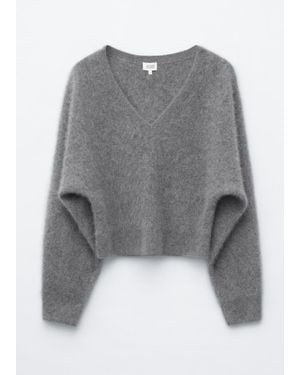 & Other Stories Brushed Cashmere V-Neck Sweater - Gray
