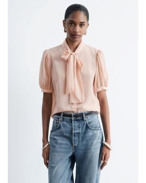 & Other Stories Tie-Neck Silk Blouse - Blue
