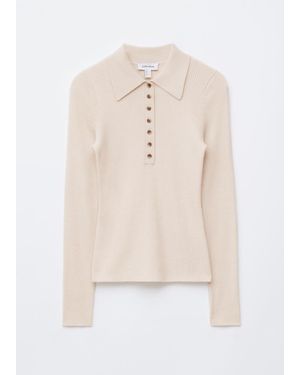 & Other Stories Long-Sleeve Merino Wool Polo Top - Natural