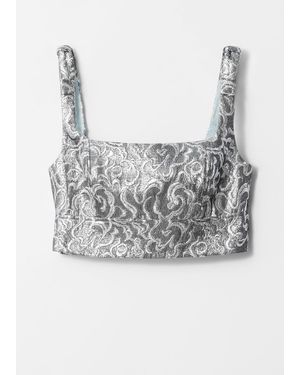 & Other Stories Metallic Jacquard Crop Top - Gray