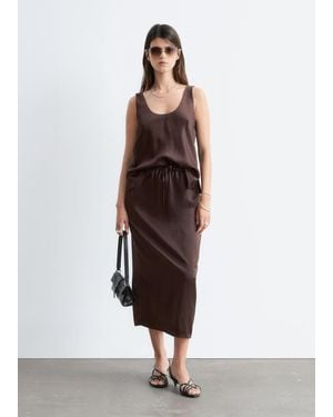 & Other Stories Drawstring Satin Midi Skirt - Brown