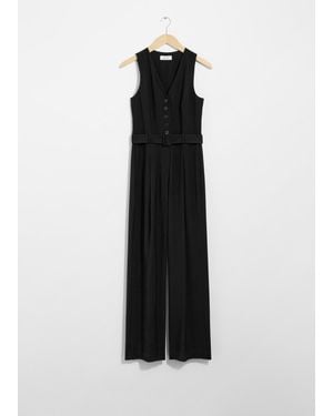 & Other Stories Buttoned Sleeveless Jumpsuit - Black