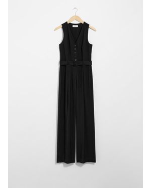& Other Stories Buttoned Sleeveless Jumpsuit - Black