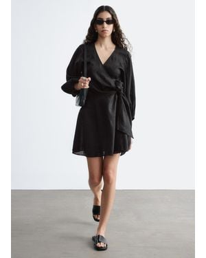 & Other Stories Linen Wrap Mini Dress - Black