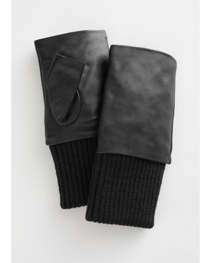 & Other Stories Leather Mitten Fingerless Gloves - Grey