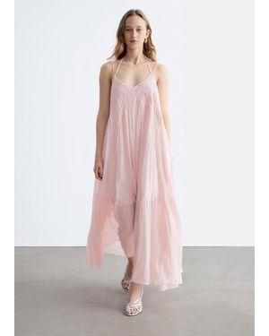 & Other Stories Strappy Embroidered Maxi Dress - Pink