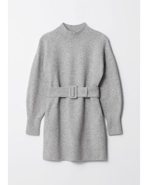 & Other Stories Belted Mini Knit Dress - Gray